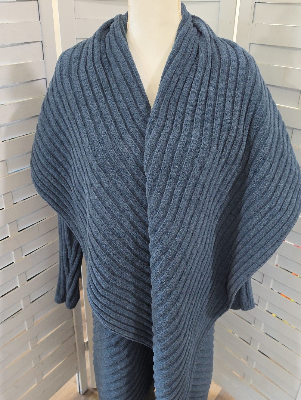Soft Surroundings Women’s Ribbed Open-Front Sweater Cardigan Blue Size XL